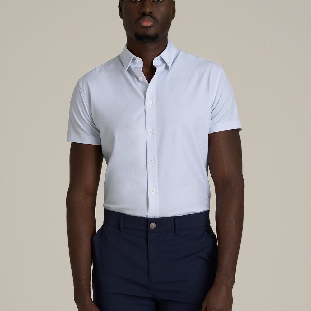 American Tall Short Sleeve Traveler Stretch Button Shirt for Tall Men in Light G